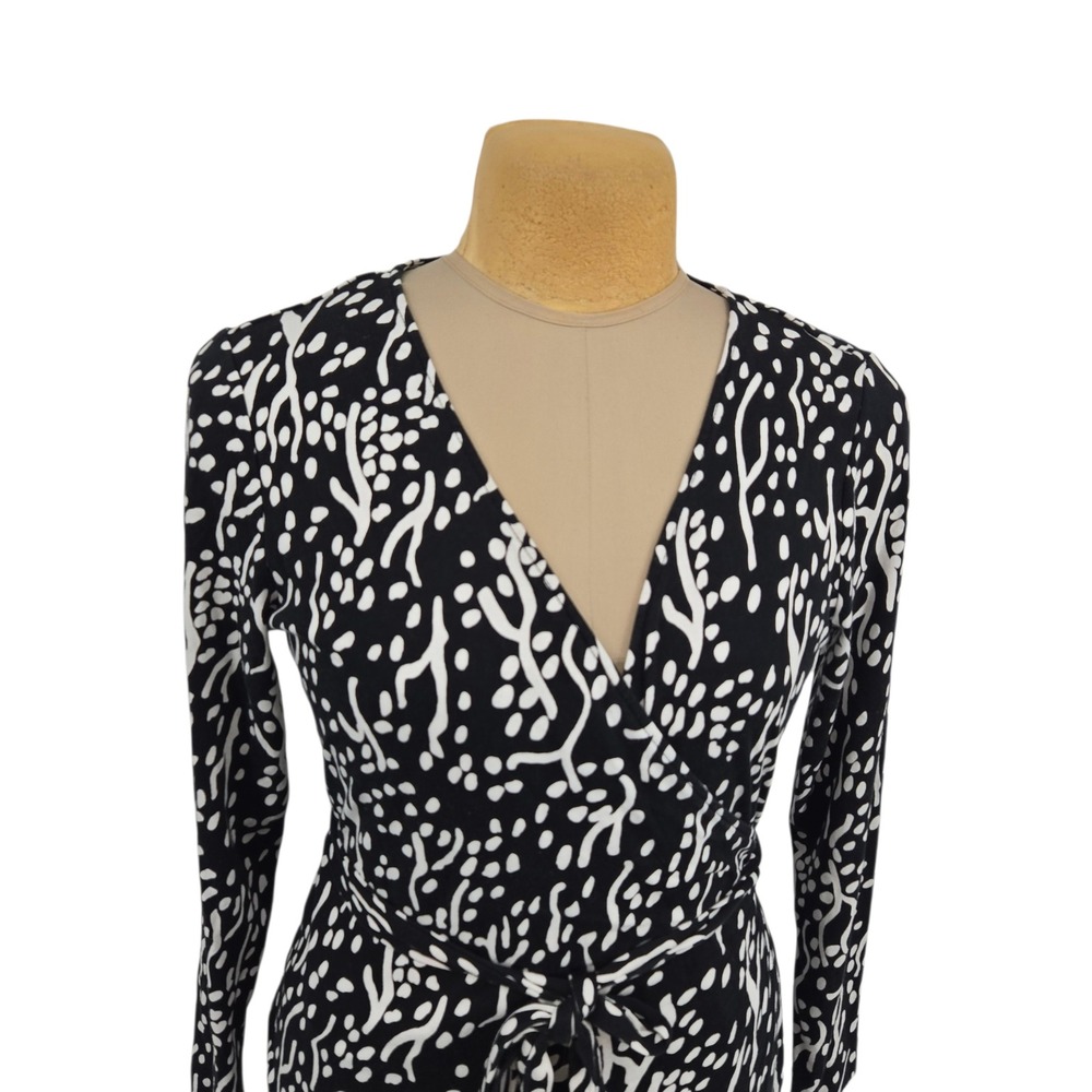Diane Von Furstenberg Wrap Dress XL Black White Abstract Long Sleeve DVF Target - Picture 3 of 10